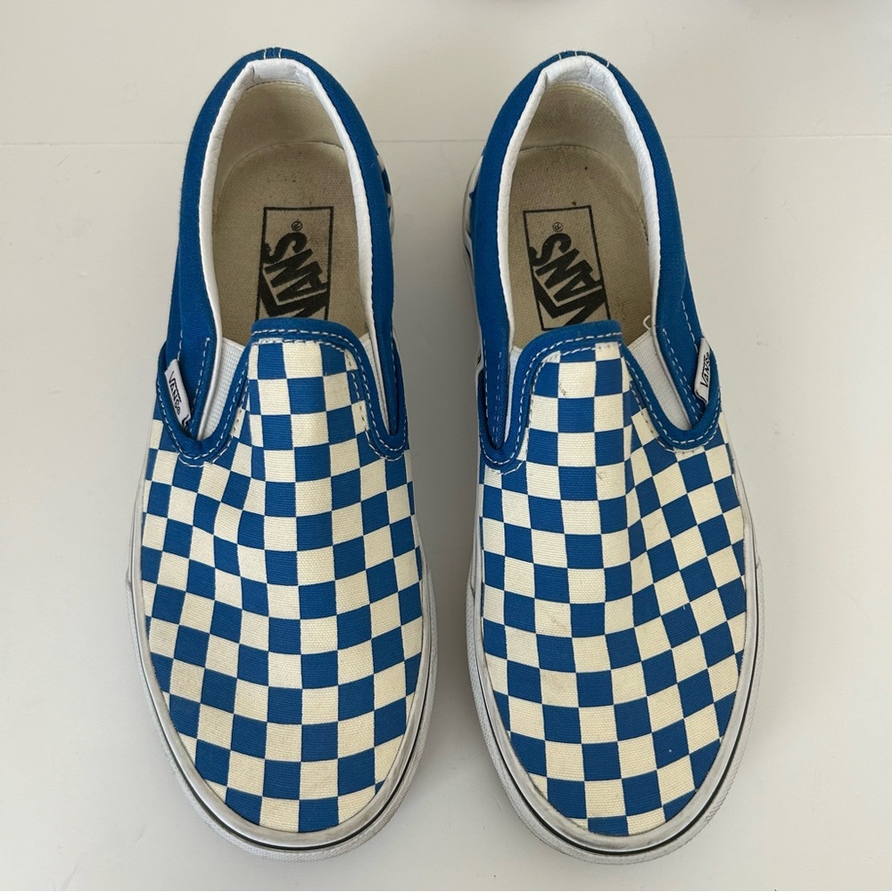 Vans Blue White Classic Checkered Print slip on size W6.5 M5 - Picture 2 of 7